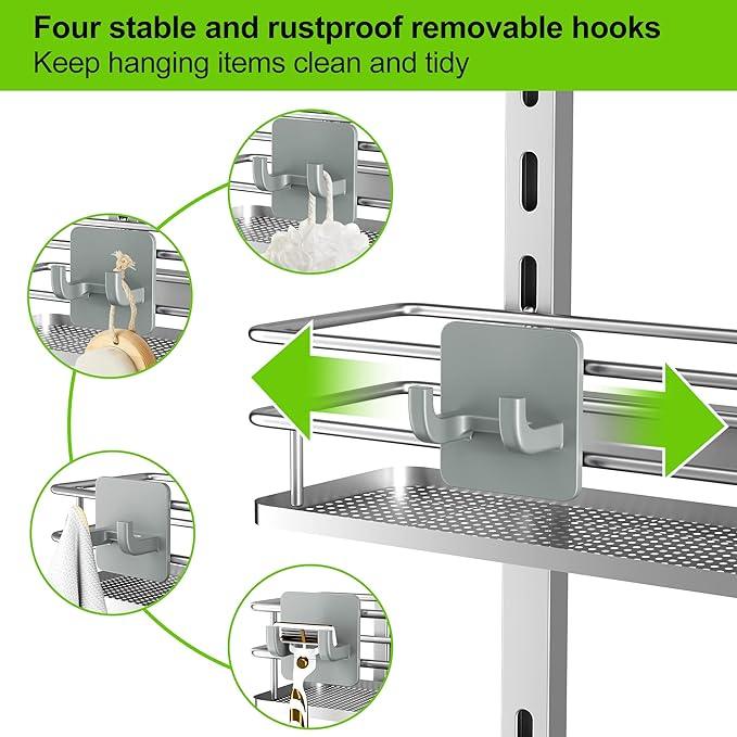 Orimade Adjustable Hanging Over the Shower Door Caddy with Hooks, Bathroom Organizer Shelf Storage Rack,No Drilling Rustproof Basket for Inside Shower, Sliver 3 Tier - ModernBath