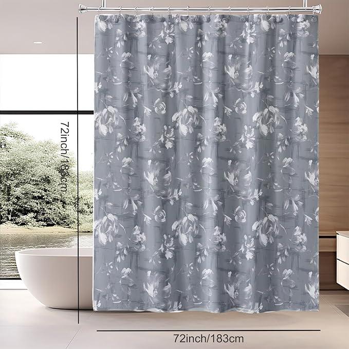 TIKABC Shower Curtain Liner, 4G PEVA Shower Liner, Plastic Waterproof Shower Curtains, with Grommet Holes and 3 Magnetic Weights(Peony Flower) - ModernBath