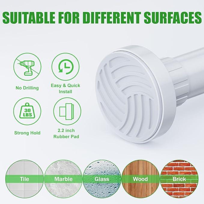 Ausemku Shower Curtain Rod 32-65 Inch Adjustable - 1 Inch Diameter Heavy Duty No drill Spring Tension Shower Rod, Non-Slip Rustproof Telescopic Rod for Bathroom, White - ModernBath