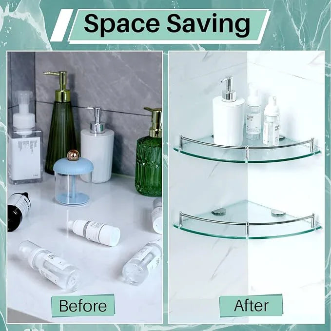 Crowye 4 Pcs Corner Shower Shelf 2-tier Glass Corner Shelf Stainless Steel Wall Mounted Bathroom Organizer for Storing Shower Gel Shampoo Brush, 9.25 Inches (Silver) - ModernBath