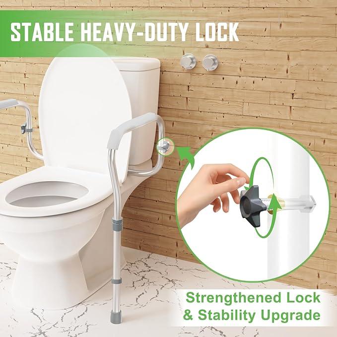 ZOLIQUEX Toilet Safety Rail for Seniors with 2 Reinforced Nuts, Height & Width Adjustable Toilet Safety Frame for Elderly, Handicap & Disabled Bathroom Assist Rail with Armrests 250 LB (Grey) - ModernBath