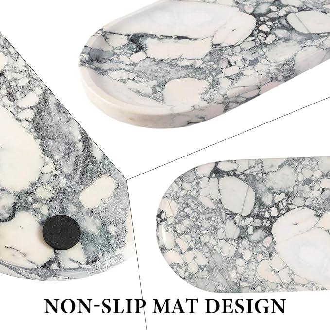 Koville Natural Marble Tray for Bathroom Countertop, Marble Vanity Trays for Perfume, Cosmetics, Jewelry, Decorative Tray for Dresser Organizer, Stone Storage Trays for Bathroom Decor(Grey) - ModernBath