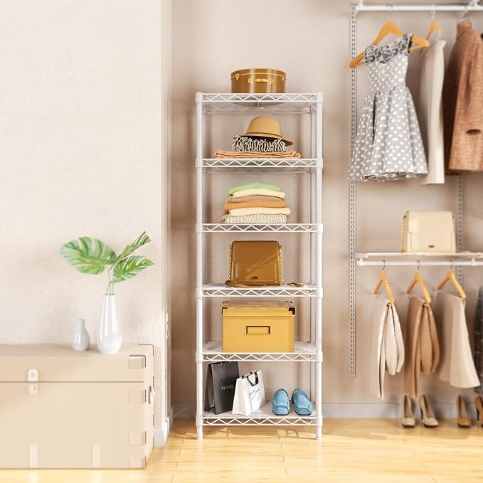 Small 6 tire Shelves Storage Wire Shelving Unit Metal Shelf Adjustable Organizers Storage Shelving for Bathroom Laundry Room Kitchen Pantry10”D x 16”W x 60”H White - ModernBath