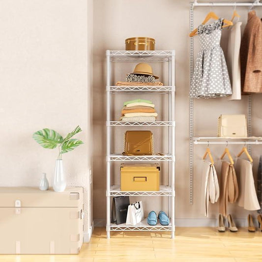 Small 6 tire Shelves Storage Wire Shelving Unit Metal Shelf Adjustable Organizers Storage Shelving for Bathroom Laundry Room Kitchen Pantry10”D x 16”W x 60”H White - ModernBath