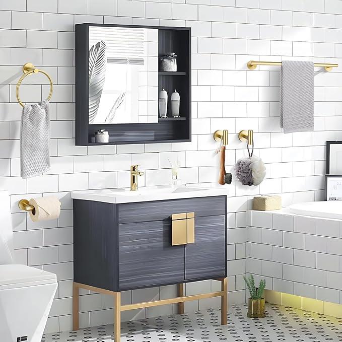 Lairuier 5 Pieces Brushed Gold Bathroom Accessories Set, 23.6 Inch Bath Towel Bar Set, SUS304 Stainless Steel Bathroom Hardware Set Round Toilet Paper Holder Set Wall Mounted - ModernBath