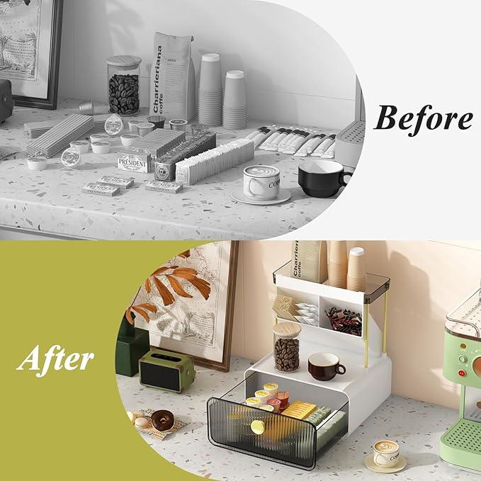 FOLLOWIN Bathroom Counter Organizers and Storage with Drawer,Cosmetic Organizer with Make Up Brush Holder,Perfume Makeup Shelf,3-Tier Vanity Storage,Smoky Gray - ModernBath