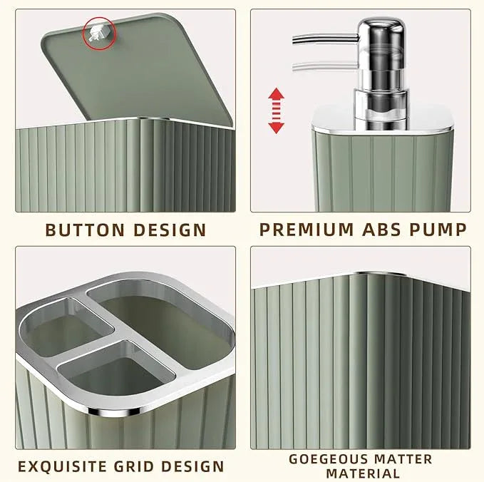 XLHOMO Bathroom Accessories Set - Gorgeous Sage Green Bathroom Set, 10PC Bathroom Accessory Set, Toilet Brush, Trash Can, Qtip Holder Dispenser & Soap Dispenser - ModernBath