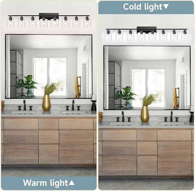 FAISHILAN Modern 8 Light Bathroom Light Fixtures, 52 inch Vanity Lights for Bathroom with Clear Glass, Black Bathroom Light Fixture for Mirror Kitchen Living Room Hallway Cabinet Porch - ModernBath