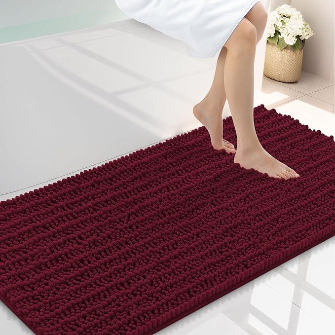 Smiry Bathroom Rugs Mat 44x24, Extra Soft Absorbent Chenille Bath Rugs, Non Slip Rubber Backing Machine Washable Quick Dry Bath Mats for Bathroom Floor, Tub, Shower, Home Decor Accessories, Burgundy - ModernBath