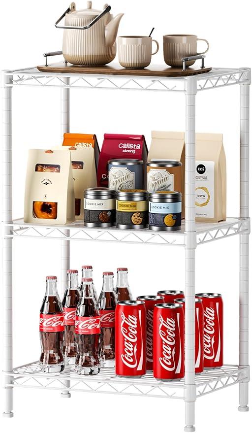 SINGAYE 3 Small Shelves Storage Shelf Wire Shelving Unit Metal Shelf Adjustable Organizers Storage Shelving with Wheels for Bathroom Laundry Room Kitchen Pantry11.5”D x 17.3”W x 30”H White - ModernBath