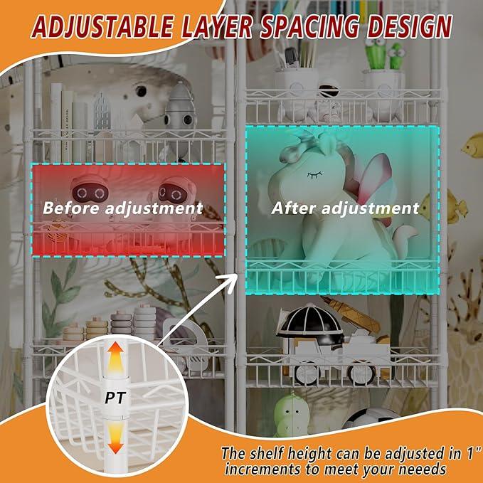 6 Tier Basket Shelf Wire Shelving Unit Adjustable Storage Shelves Big Basket Rack for Garage Kitchen Office Pantry Corner 17.2" Dx12.2 Wx63 H White - ModernBath