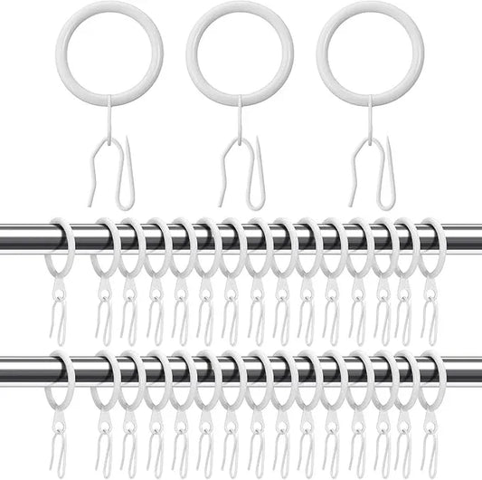 Qunclay 100 Set 1.26 Inch Metal Curtain Rings with Eyelets Curtain Hooks for Drapes and Metal Curtain Drapery Pin Hooks for Window Door Shower Curtain Rings(White) - ModernBath