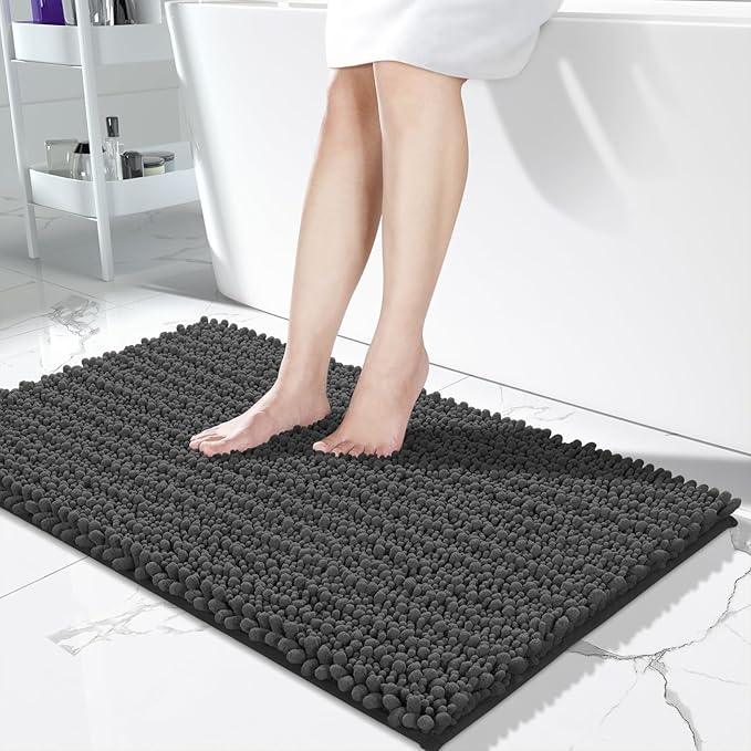 Yimobra Long Bathroom Rugs Non Slip Washable 44x24 Inch - Ultra Soft Absorbent Chenille Bath Mat, Quick Dry Shaggy Floor Carpet for Tub Shower, Dark Gray Home Decor Accessories - ModernBath