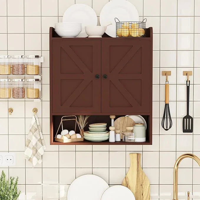 EasyCom 22" W x 26" H Bathroom Wall Cabinet, Farmhouse Medicine Cabinet with Adjustable Shelves and Double Barn Doors, Over The Toilet Storage Cabinet for Bathroom, Kitchen, Living Room, Russet - ModernBath
