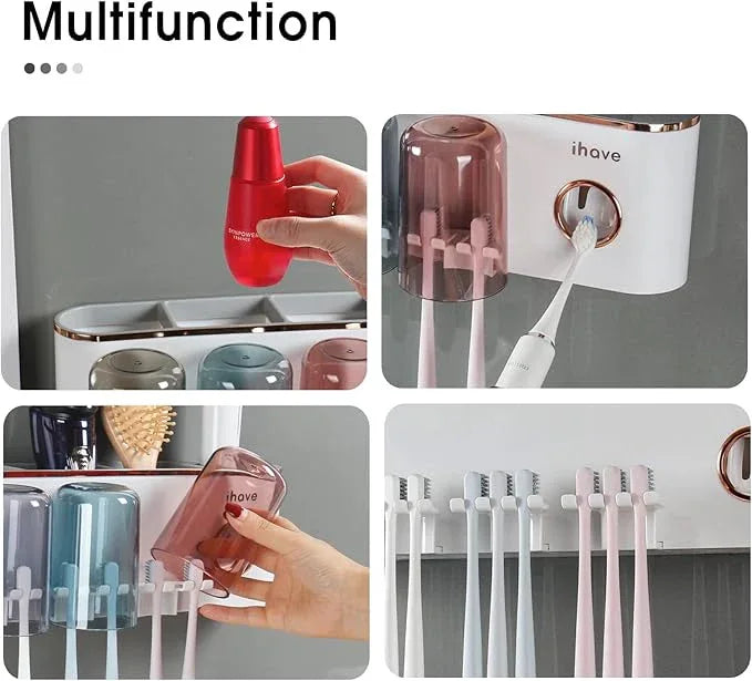 iHave Toothbrush Holders Bathroom Accessories with Toothpaste Dispenser, 3 Cups Toothbrush Holder Wall Mounted Bathroom Decor - ModernBath