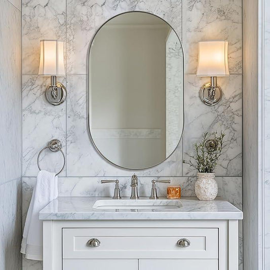 ANDY STAR Chrome Oval Mirror for Bathroom, 20x33 Inch Pill-Shaped Chrome Mirrors for Wall in Thin Frame Deep 1’’ Ideal for Limited Space - ModernBath