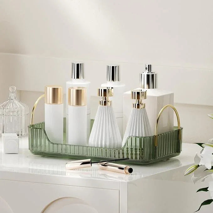 YCIA&DONE Bathroom Organizer Countertop, Makeup Storage, Skincare Cosmetic Tray Shelf, Perfume Holder Rack for Vanity Counter, Large Capacity, Easy to Install, Clean, 1 Tier, Vintage Green - ModernBath