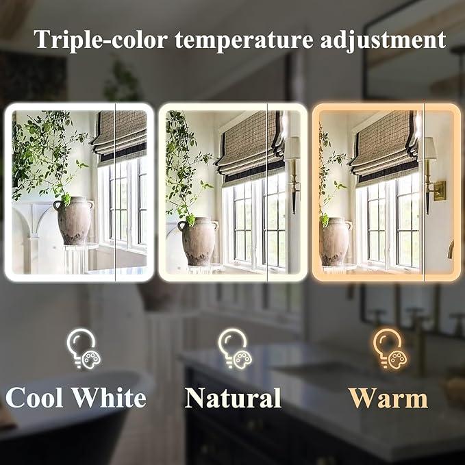 LED Bathroom Medicine Cabinet with Mirror, 30 Inch x 32 Inch Bathroom Mirror Cabinet with Door & Adjustable Shelves, Surface Mount or Recess Installation - ModernBath