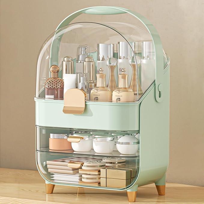 Makeup Organizer Countertop, Skincare Holder Bathroom Counter Organizer, Storage Box Cosmetic Display Cases, Teen Girl Gifts Make up Organizers for Vanity, Dresser (Green) - ModernBath