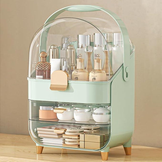 Makeup Organizer Countertop, Skincare Holder Bathroom Counter Organizer, Storage Box Cosmetic Display Cases, Teen Girl Gifts Make up Organizers for Vanity, Dresser (Green) - ModernBath