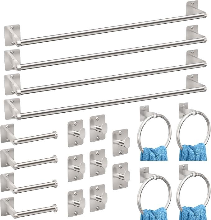 20 Pieces Bathroom Accessories Set, Brushed Nickel Bathroom Hardware Set, 24 inch Towel Bar, Towel Racks for Bathroom, Robe Towel Hooks, Toilet Paper Holder Wall Mounted - ModernBath