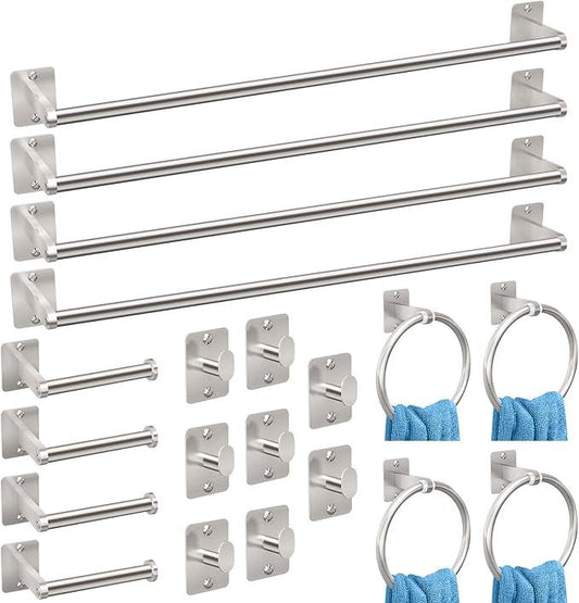 20 Pieces Bathroom Accessories Set, Brushed Nickel Bathroom Hardware Set, 24 inch Towel Bar, Towel Racks for Bathroom, Robe Towel Hooks, Toilet Paper Holder Wall Mounted - ModernBath