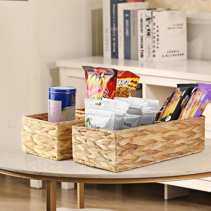 Vagusicc 2 Section Wicker Storage Basket, Set of 2 Hand-woven Water Hyacinth Storage Baskets, Toilet Tank Basket, Small Wicker Baskets, Woven baskets, Baskets for Organizing Storage Shelves, 2-Pack - ModernBath
