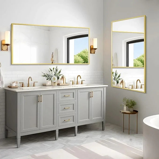 COFENY Gold Bathroom Mirror for Wall, 60x30 Inch Rectangle Mirrors with Metal Frame, Modern Vanity Wall Mirror Decor for Bathroom Living Room, Entryway Hangs Horizontal or Vertical - ModernBath