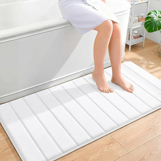 OLANLY Memory Foam Long Bathroom Rugs Runner 47x24, Super Soft Absorbent Bath Mat, Quick Dry, Machine Washable Shower Floor Rugs, Bathmat Carpet, Bathroom Home Decor Accessories, White - ModernBath