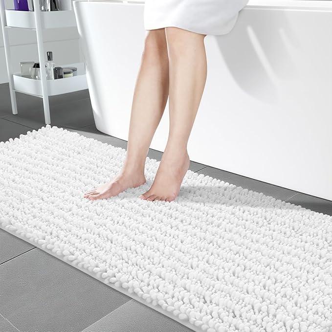 Yimobra Bathroom Runner Rug 70x24 Inch - Extra Long Non Slip Chenille Bath Mat, Soft & Absorbent, Machine Washable Shaggy Hallway Carpet for Vanity Tub Shower, White Home Decor Accessories - ModernBath