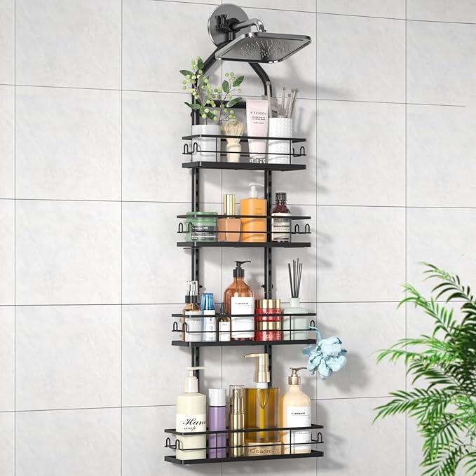 XDMsuxd Shower Caddy Hanging Rustproof, 4 Tier Adjustable Hanging Shower Caddy Over Showerhead, No Drilling Handing Shower Racks for Bathroom Shampoo Soap Storage - ModernBath