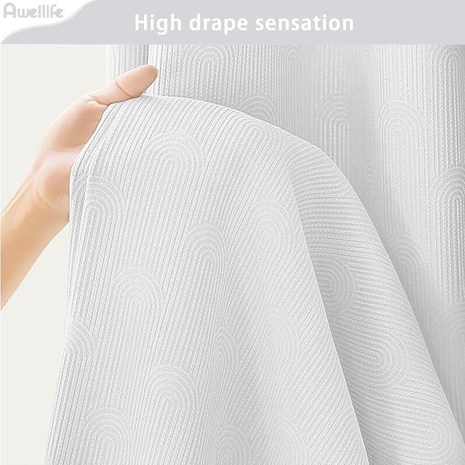 NDDYCU White Shower Curtain Boho Cotton Texture Mid Century Minimalist Arch Shower Curtain for Bathroom,72" W X 72" L - ModernBath
