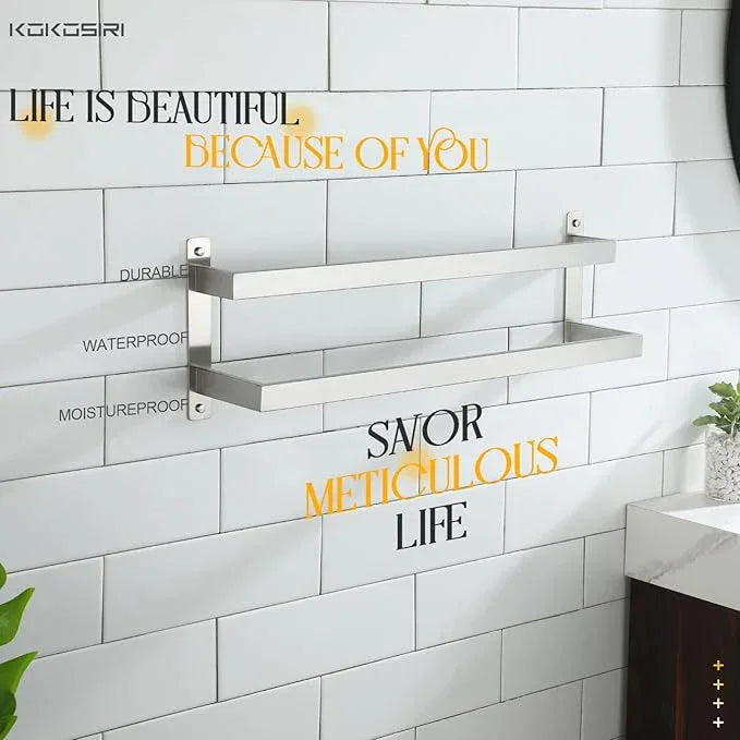 KOKOSIRI Bath Towel Bars Bathroom 2-Tiers Ladder Towel Rails 24-Inch Towel Holders Wall Mounted Towels Shelves Rack Brushed Stainless Steel, B5008BR-L24 - ModernBath