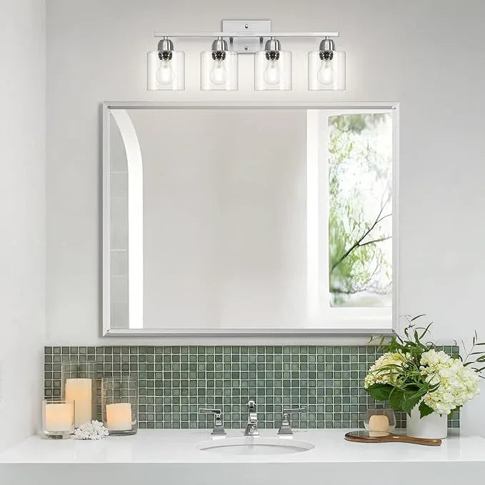 FAISHILAN Modern Brushed Nickel 4 Light Bathroom Light Fixtures, 24 inch Vanity Lights for Bathroom with Clear Glass, Vanity Lights for Mirror Kitchen Living Room Hallway Cabinet Porch - ModernBath