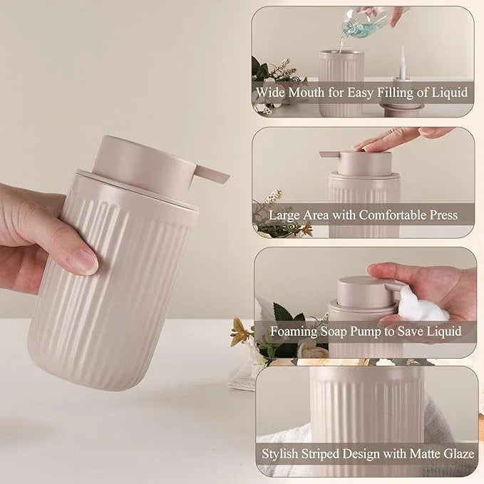 BosilunLife Foam Hand Soap Dispenser - Ceramic Foaming Soap Dispenser for Bathroom 12oz Refillable Liquid Lotion Soap Dispenser with Rust-Proof Foaming Pump for Countertop - ModernBath