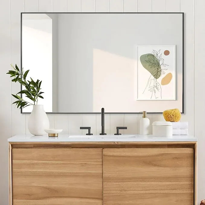 LEDLUX 30x48 Inch Black Bathroom Mirror, Copper-Free Mirror, Aluminum Alloy Frame Vanity Mirror, Rectangle Wall Mounted Mirror, Modern Mirror for Bedroom/Living Room/Porch Horizontal or Vertical - ModernBath