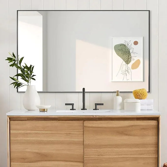 LEDLUX 30x48 Inch Black Bathroom Mirror, Copper-Free Mirror, Aluminum Alloy Frame Vanity Mirror, Rectangle Wall Mounted Mirror, Modern Mirror for Bedroom/Living Room/Porch Horizontal or Vertical - ModernBath