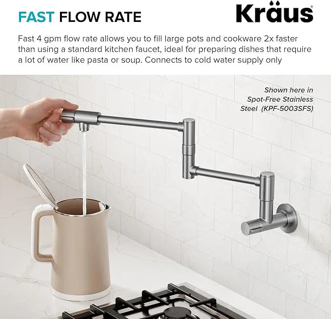 KRAUS Bolden Pot Filler Faucet with Retractable Arm, Wall Mount Kitchen Faucet, Pot Filler for Stove in Spot-Free Brushed Brass, KPF-5003SFBB - ModernBath