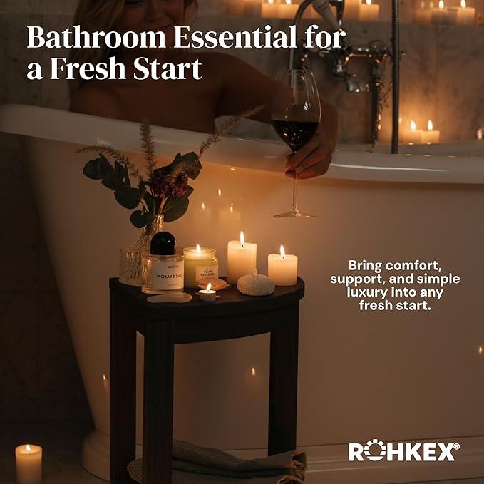 ROHKEX Corner Shower Stool - L-Shaped, Brown HDPE - Adjustable Non-Slip Legs & Corner Bench - Double-Layer Shelf & Shaving Stool - Protective Rubber Feet & Waterproof Bench Home Decor Gift Idea - ModernBath