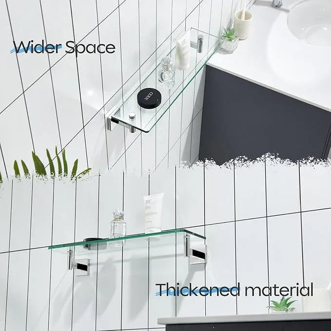 KOKOSIRI Bathroom Shelves Wall Mounted Floating Glass Shelf Polished Stainless Steel 20-Inch Kitchen Hanging Rack for Storage/Room Decor B1105CH-L20 - ModernBath