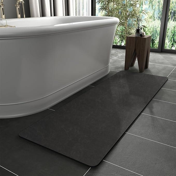 MontVoo -Bath Mat Rug-Rubber Backing Non Slip Quick Dry Absorbent Thin Bathroom Rugs Fit Under Door-Faux Suede Surface Bathroom Floor Mats-Shower Rug for in Front of Bathtub Shower Dark Grey 24"X70" - ModernBath