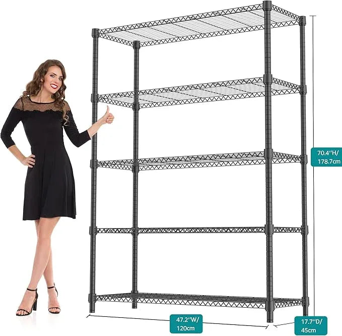 5 Tiers Shelf 1750 lbs Steel Storage Shelving Utility Shelving Unit Steel Organizer Wire Rack for Home,Kitchen,Office,Garage Black 17.7" D x 47.2" W x 72.4" H - ModernBath