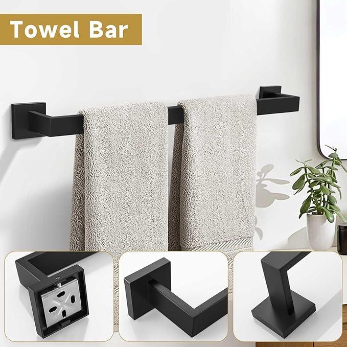 5 Pieces Bathroom Hardware Accessories Set Matte Black Towel Bar Set Towel Holder Racks Set for Bathroom,SUS304 Stainless Steel,Wall Mounted 23.6-Inch - ModernBath