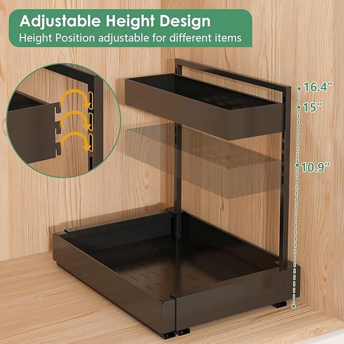 REALINN Expandable Under Sink Organizers and Storage, 2 Tier Under Cabinet Organizer, Heights Adjustable Pull Out Rack for Kitchen Bathroom Laundry, Black, 1 Pack - ModernBath