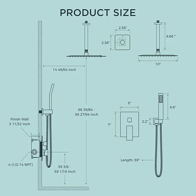 FORIOUS Shower Head System, 10 Inch Rain Shower Faucet Set with Handheld Spray Combo Rough-in Valve, Solid Brass Pressure Balanced Valve Trim Kit, Ceiling Mount, Brushed Gold - ModernBath
