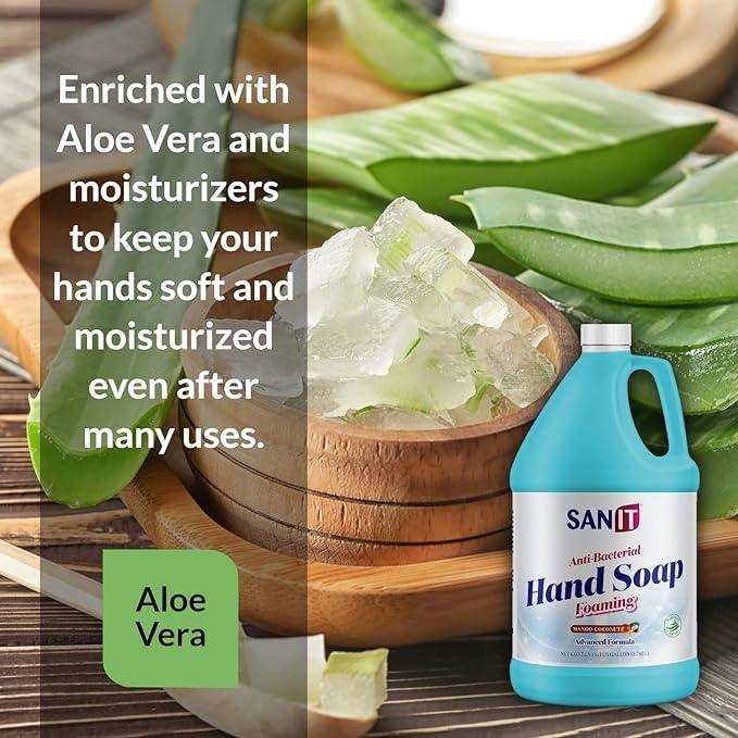 Sanit Antibacterial Foaming Hand Soap Refill - Advanced Formula with Aloe Vera and Moisturizers - All-Natural Moisturizing Hand Wash - Made in USA, Mango Coconut, 1 Gallon - ModernBath