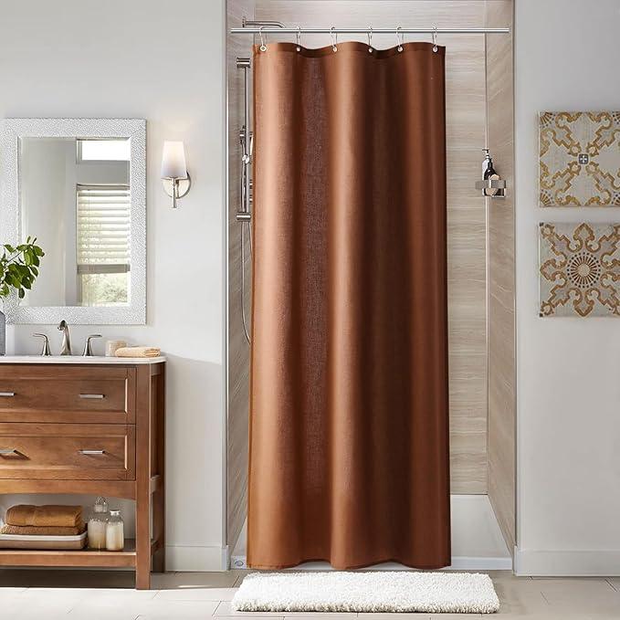 Naturoom Rustic Brown 36 Inch Shower Curtain - Stall Narrow Half Linen Ultra Thick Fabric Shower Curtain Set with Hooks, Boho Farmhouse Rustic RV Camper Bath Curtains for Bathroom, 36x72 - ModernBath