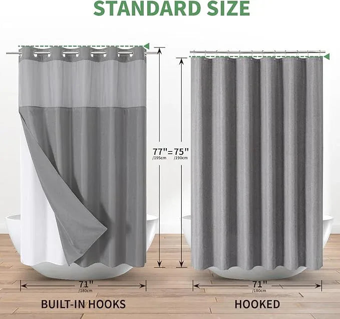 eachope Grey No Hook Shower Curtain with Snap-in Fabric Liner Set,Slub Textured Fabric Shower Curtains for Bathroom,Hotel Style Modern Shower Curtain,Water Repellent & Washable,71x77(75) - ModernBath