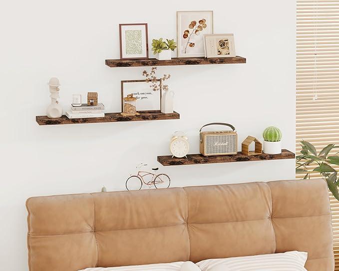 Fixwal 15.8in Floating Shelves, Set of 6 Wood Shelves, Farmhouse Shelf Wall Decor for Bathroom, Bedroom, Living and Kitchen Room (Rustic Brown) - ModernBath