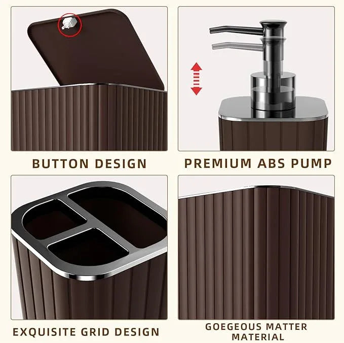 XLHOMO Bathroom Accessories Set - 25PC Bathroom Sets with Shower Curtain and Rugs, Brown Bathroom Accessories, Bathroom Accessory Set, Brown Shower Curtain Set, Trash Can & Soap Dispenser - ModernBath
